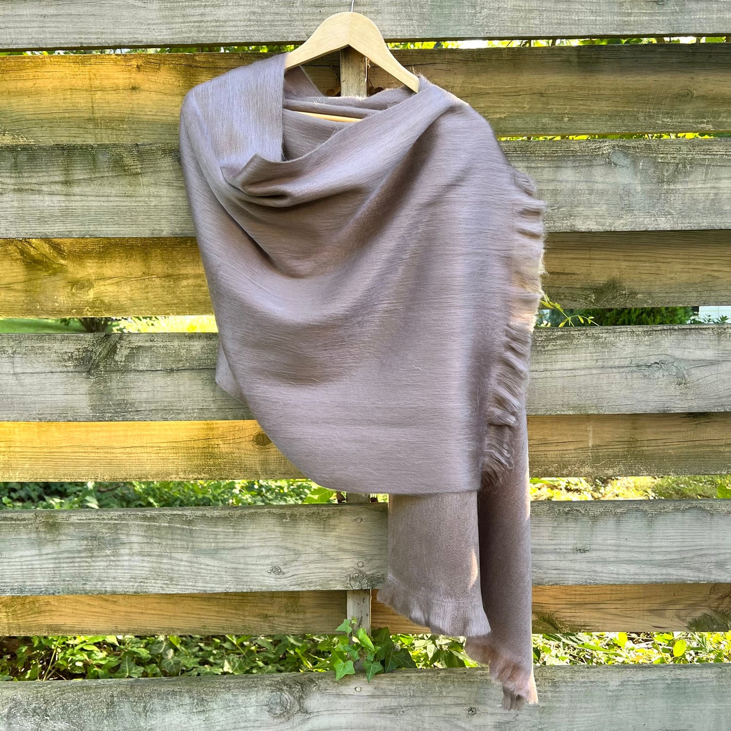 Alpaca Shawl Deep Taupe | Ultra Soft Wool Wrap | Small Batch Artisan Made Large Woven Scarf or Stole With Fringe | 25in x 70in