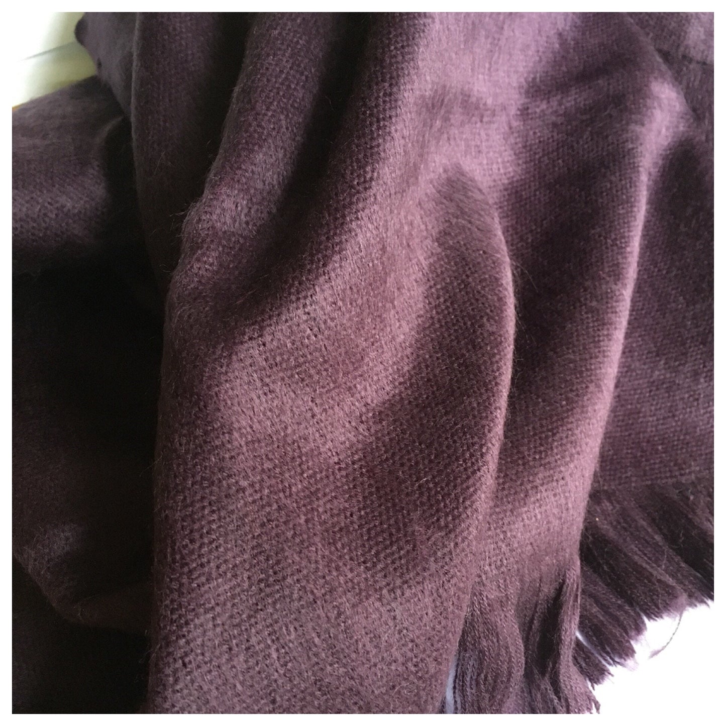 Alpaca Wool Shawl Purple Reversible Ultra Soft Wrap Small Batch Artisan Made Large Woven Scarf or Stole With Fringe. 25in x 70in