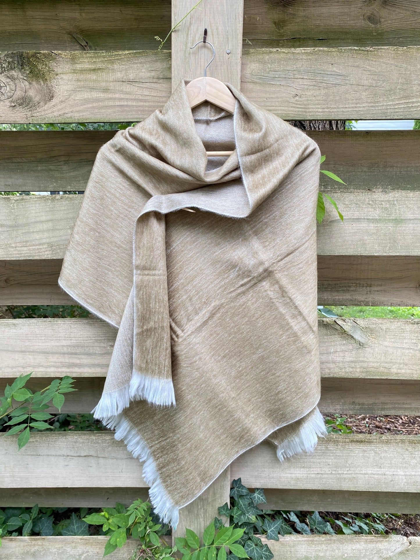 Alpaca Shawl Soft Hare Brown | Ultra Soft Wool Wrap Small Batch Artisan Made Large Woven Scarf or Stole With Soft White Fringe | 25in x 70in