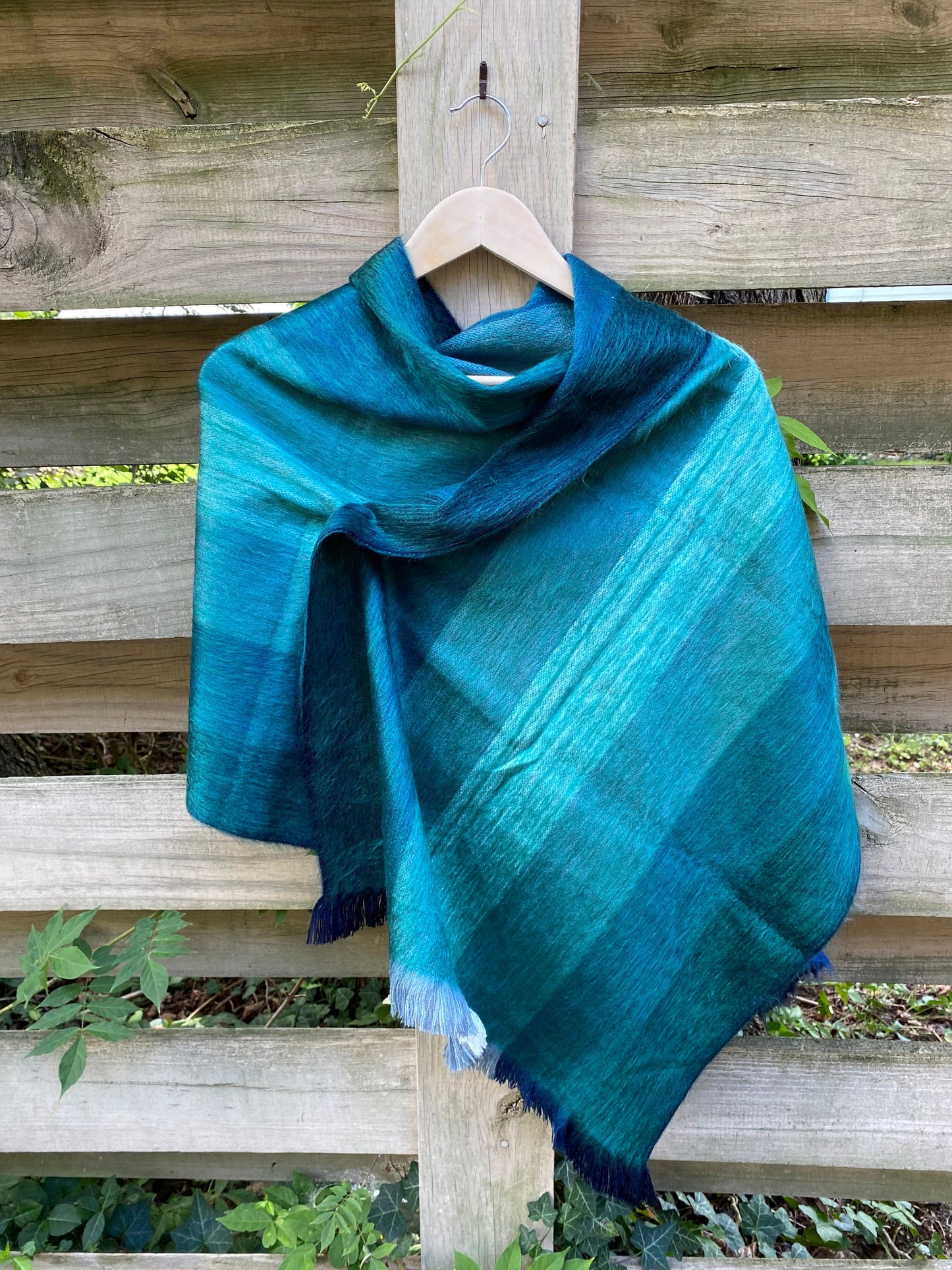 Alpaca Shawl Multicolor Peacock with shades of blue