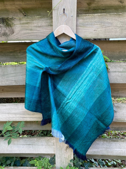 Alpaca Shawl Multicolor Peacock with shades of blue