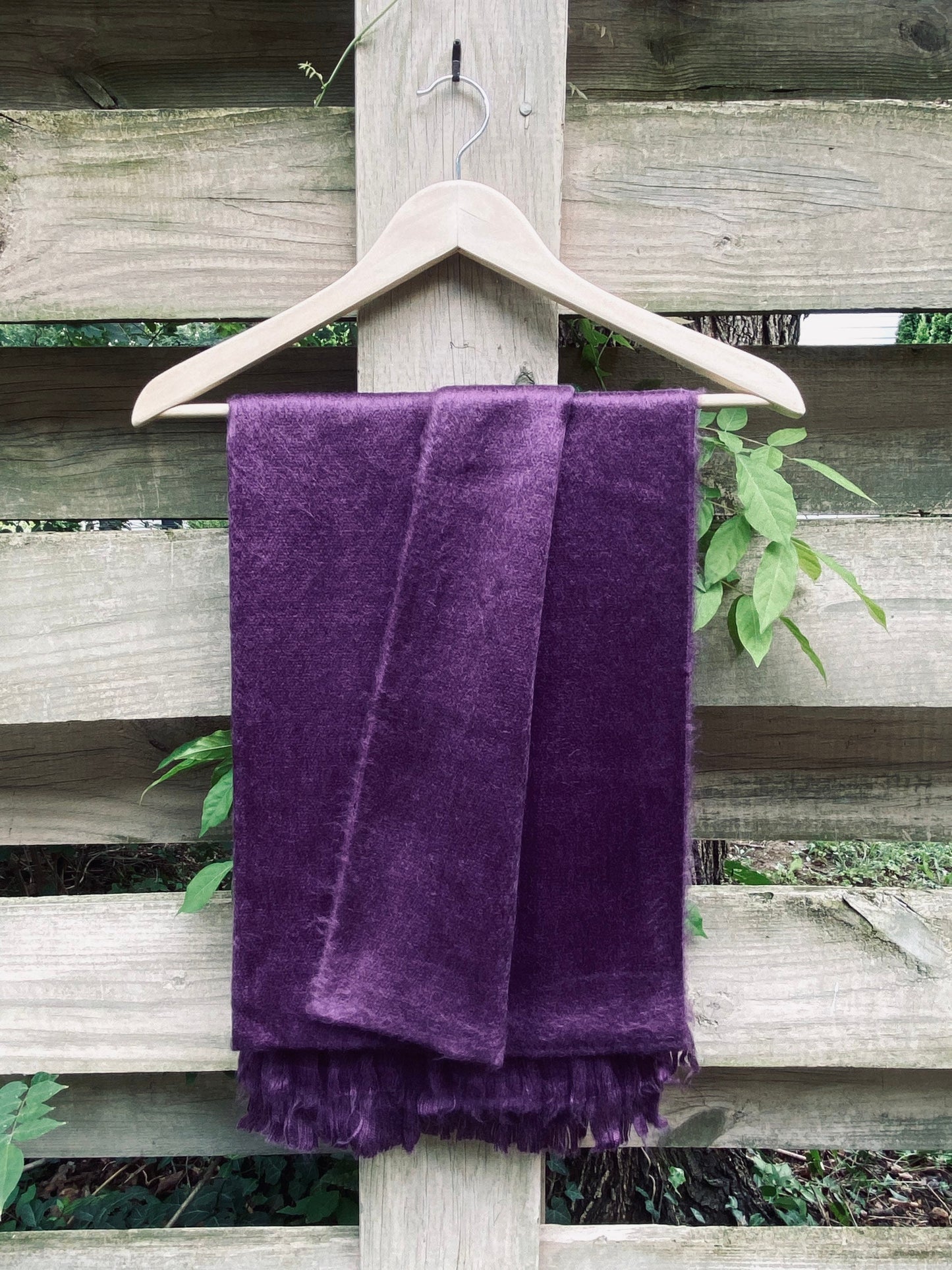 Alpaca Wool Shawl Purple Reversible Ultra Soft Wrap Small Batch Artisan Made Large Woven Scarf or Stole With Fringe. 25in x 70in