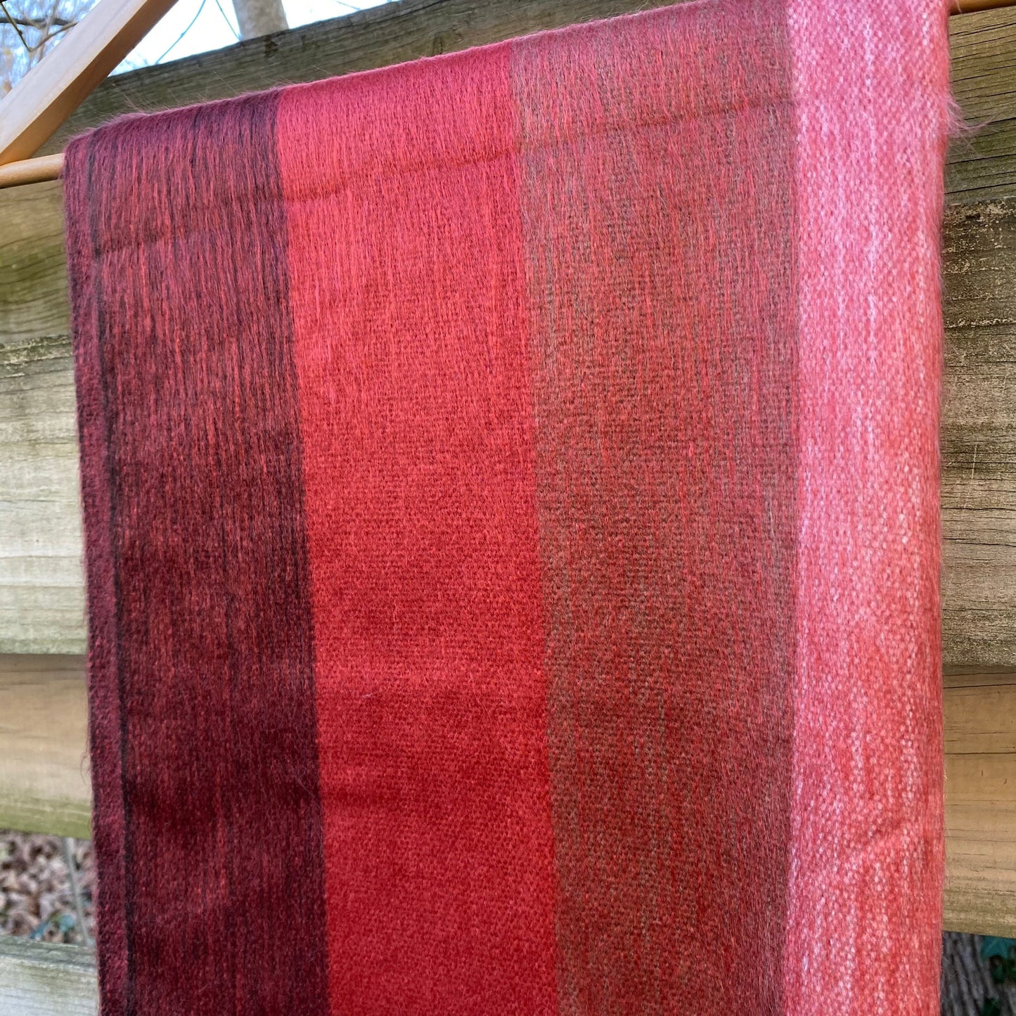 Alpaca Shawl Multicolor dark Coral shades with khaki brown and beige