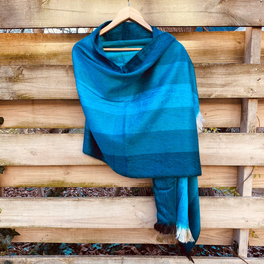 Alpaca Shawl Multicolor Blue turquoise with hints of brown shades