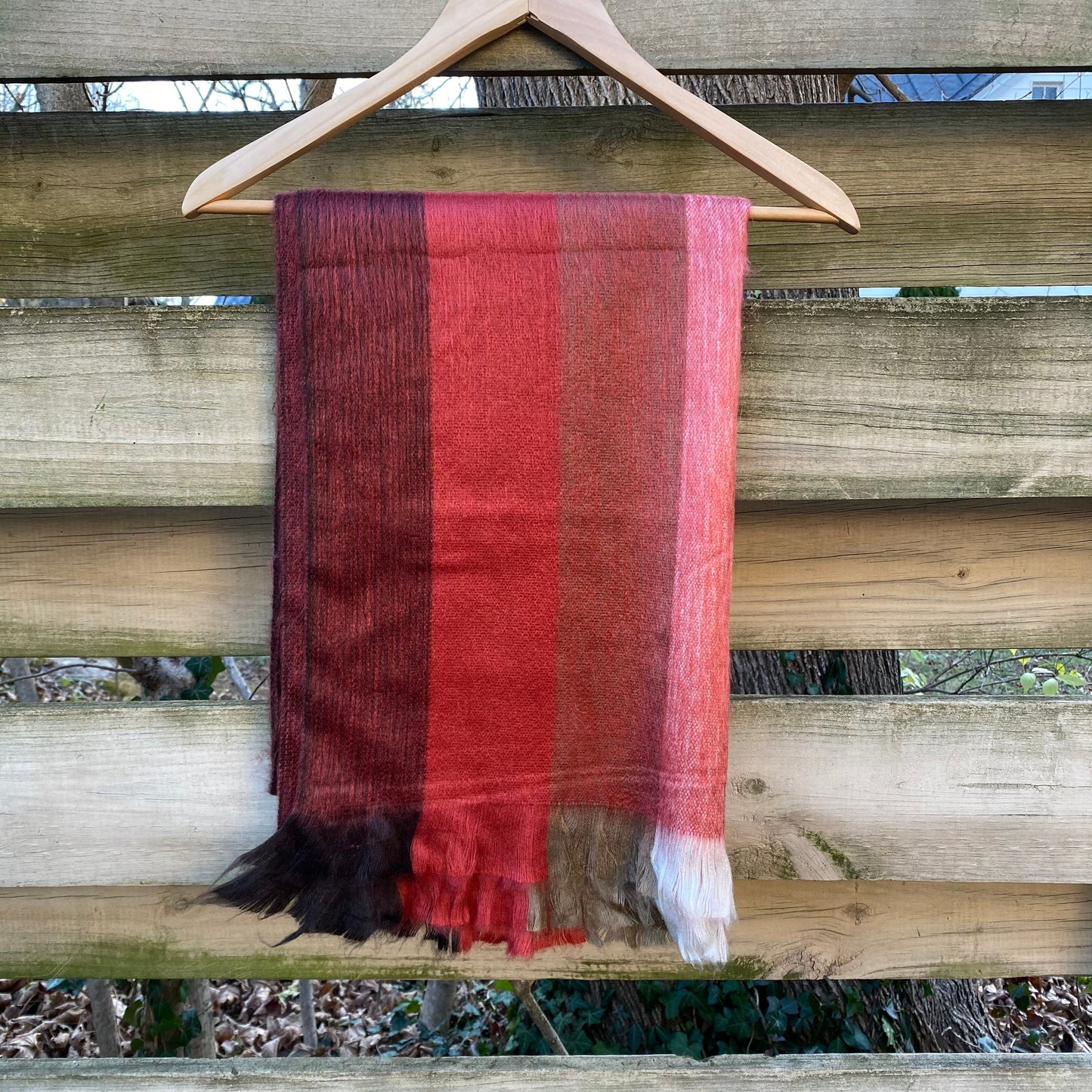 Alpaca Shawl Multicolor dark Coral shades with khaki brown and beige