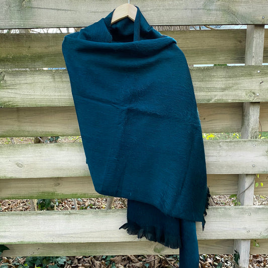 Alpaca Shawl Dark Peacock with black trim