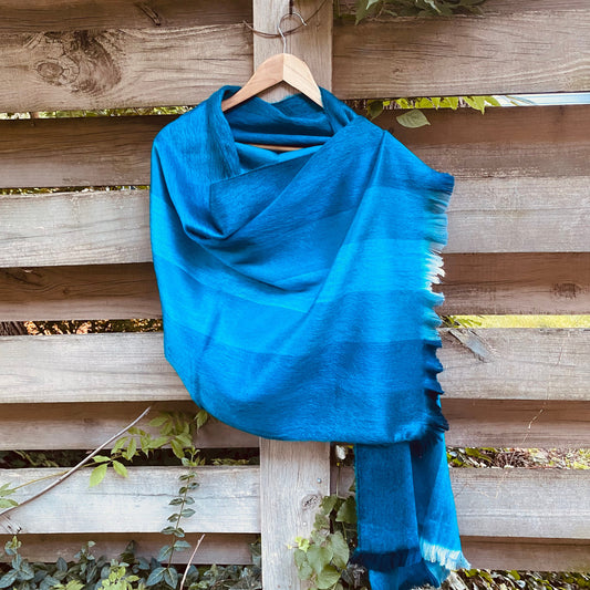 Alpaca Shawl Multicolor Azure Blue with hints of dark blue and grey