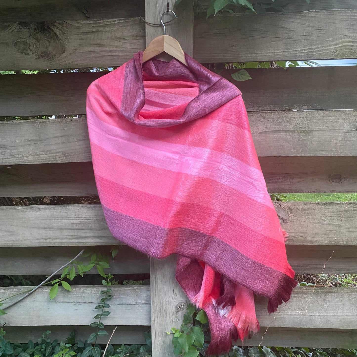 Alpaca Shawl Multicolor pink on shades from dark red coral to light pink