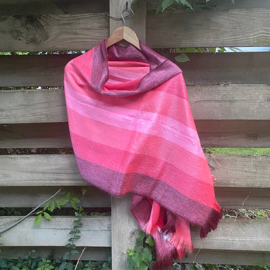 Alpaca Shawl Multicolor pink on shades from dark red coral to light pink