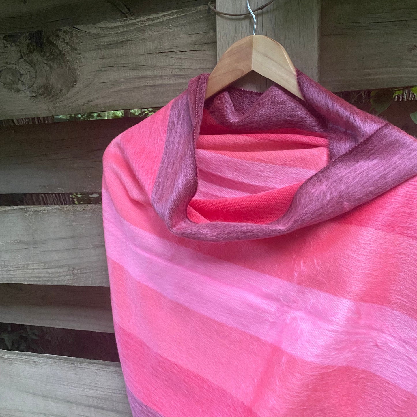 Alpaca Shawl Multicolor pink on shades from dark red coral to light pink