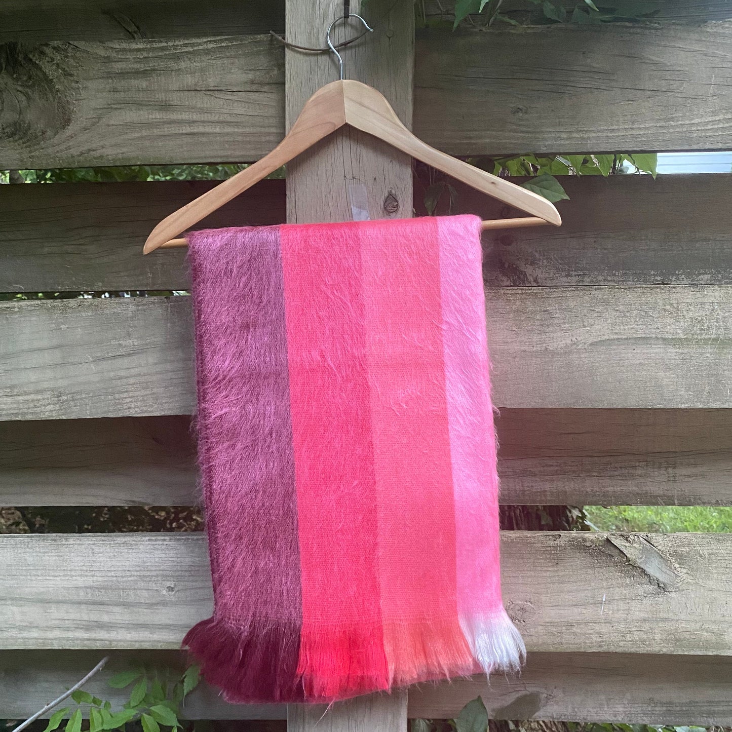 Alpaca Shawl Multicolor pink on shades from dark red coral to light pink