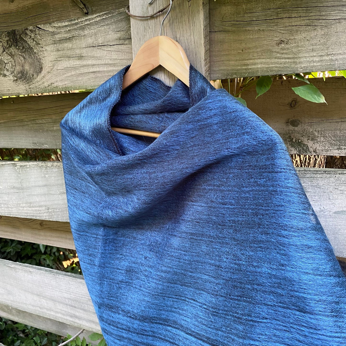 Alpaca Shawl Steel Blue | Ultra Soft Wool Wrap | Small Batch Artisan Made Large Woven Scarf or Stole With Black Fringe |  25in x 70in