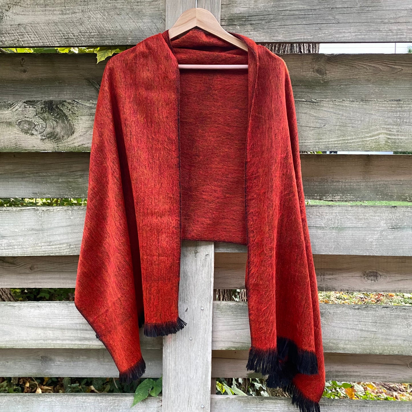 Alpaca Shawl Red Amber - Woven Alpaca Wool Shawl - 70in x 25in