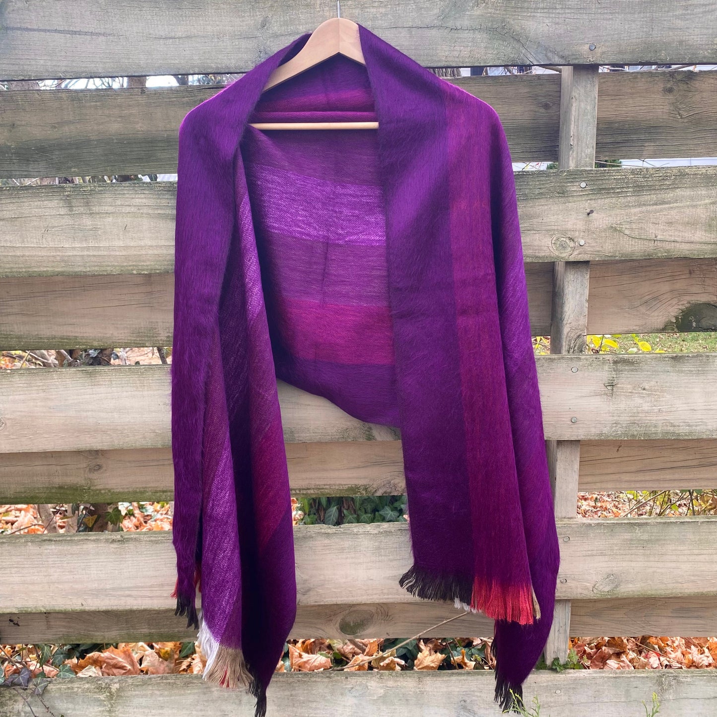 Alpaca Shawl Multicolor Plum with shades of Coral and brown