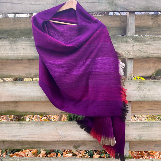 Alpaca Shawl Multicolor Plum with shades of Coral and brown