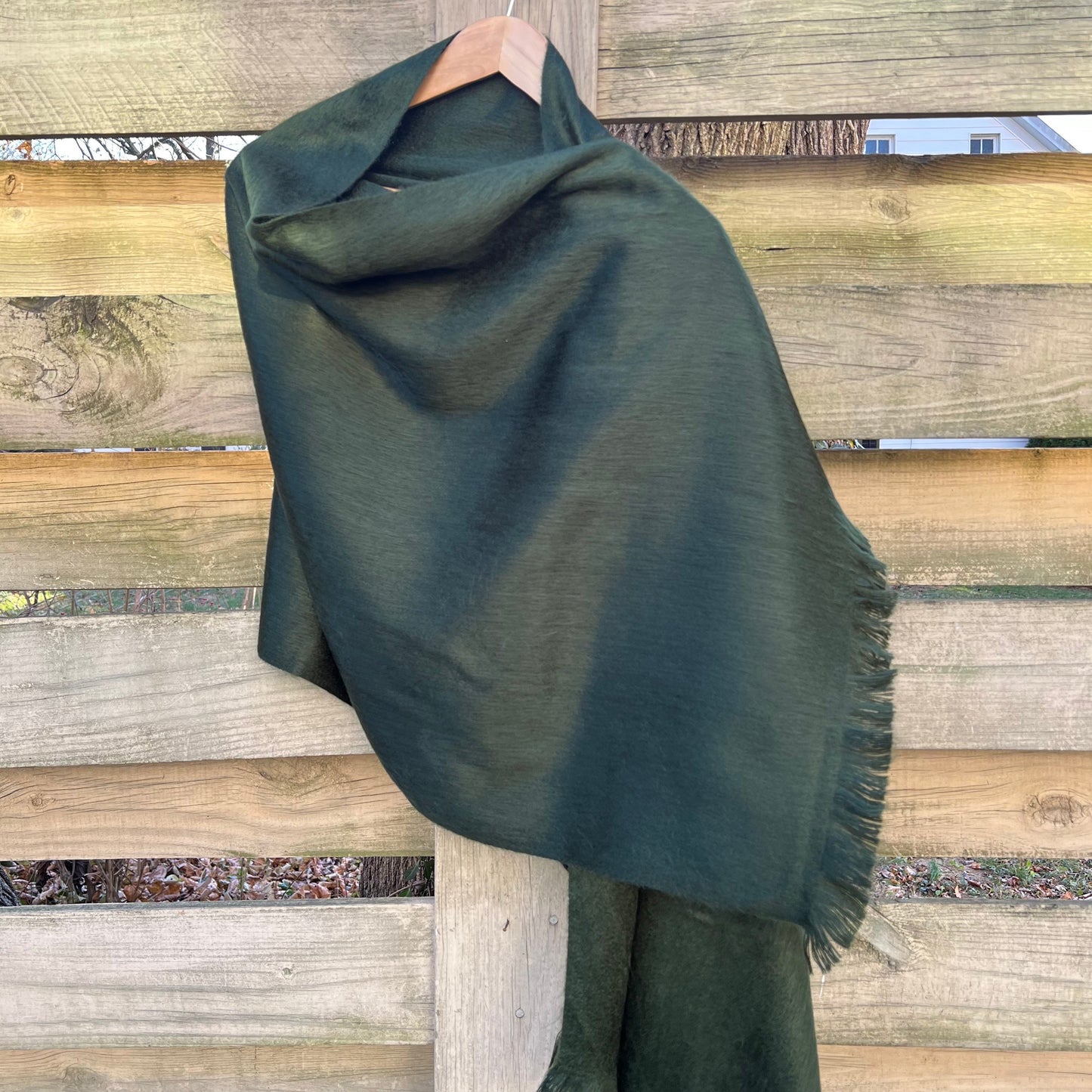 Alpaca Shawl Woodland Green Pine Green Dark Green Ultra Soft Wool Wrap Small Batch Artisan Made Large Woven Scarf With Fringe | 25in x 70in