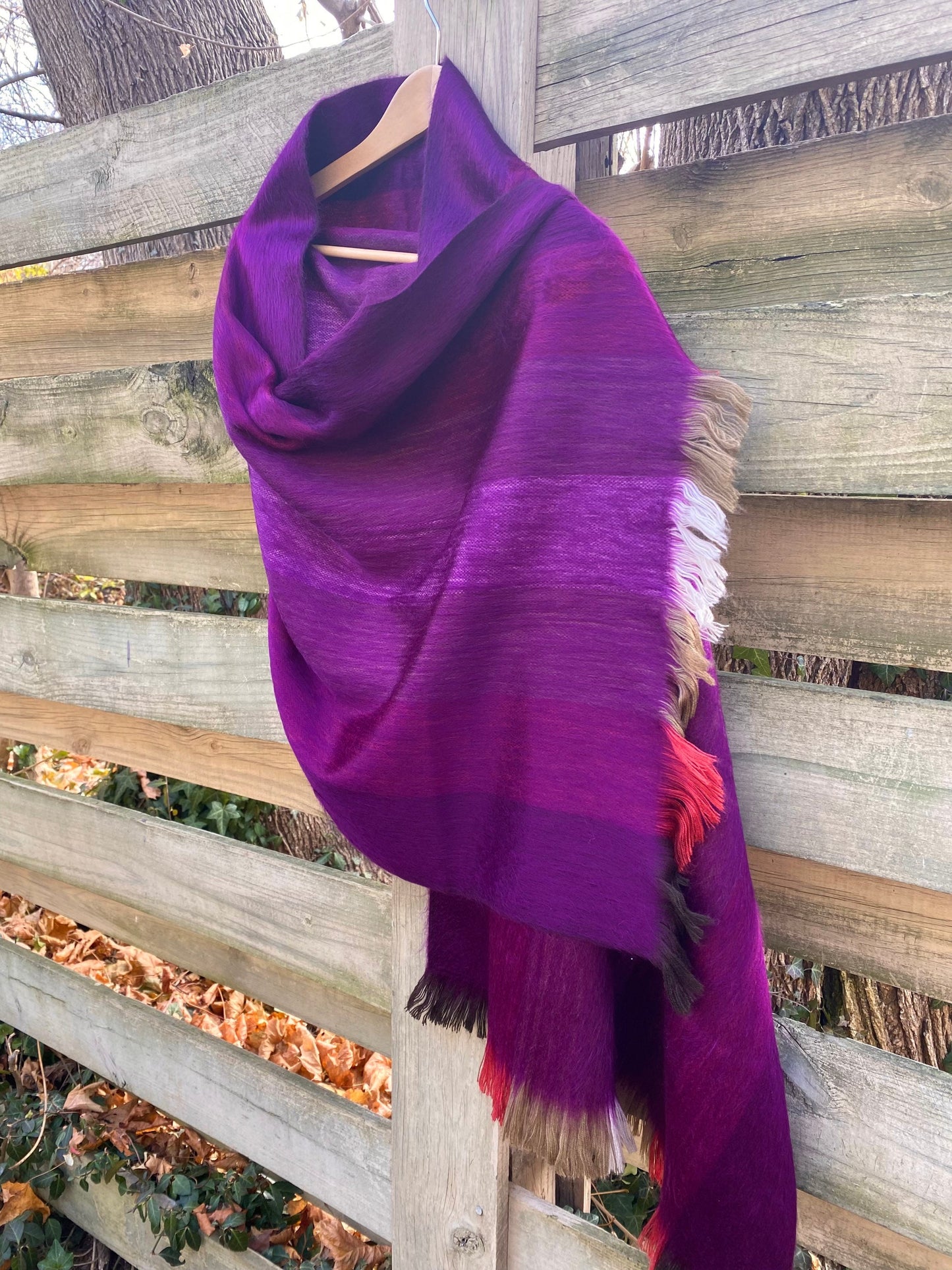 Alpaca Shawl Multicolor Plum with shades of Coral and brown