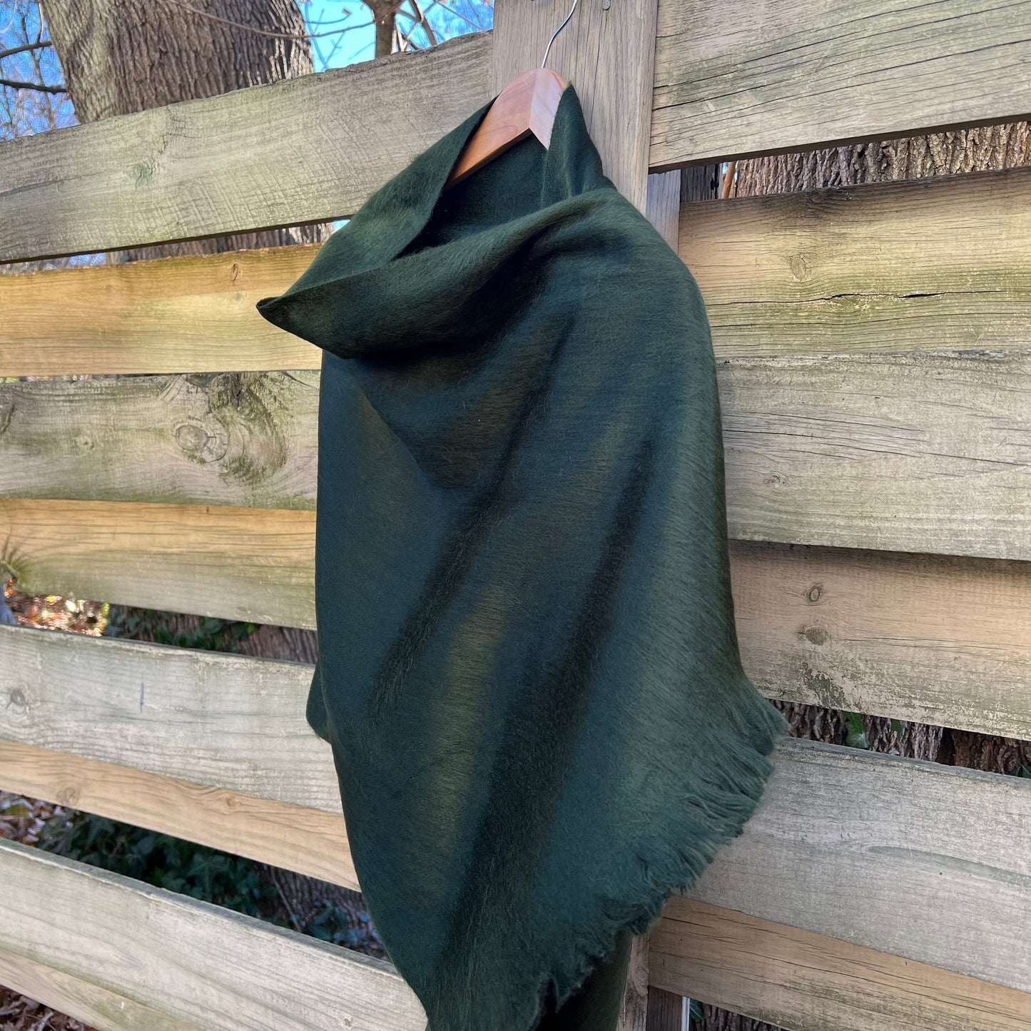 Alpaca Shawl Woodland Green Pine Green Dark Green Ultra Soft Wool Wrap Small Batch Artisan Made Large Woven Scarf With Fringe | 25in x 70in