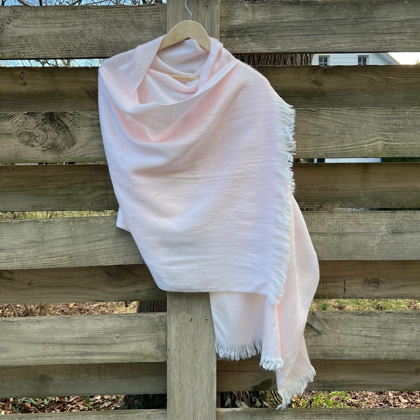 Alpaca Shawl - Soft Pink with Natural White Fringe