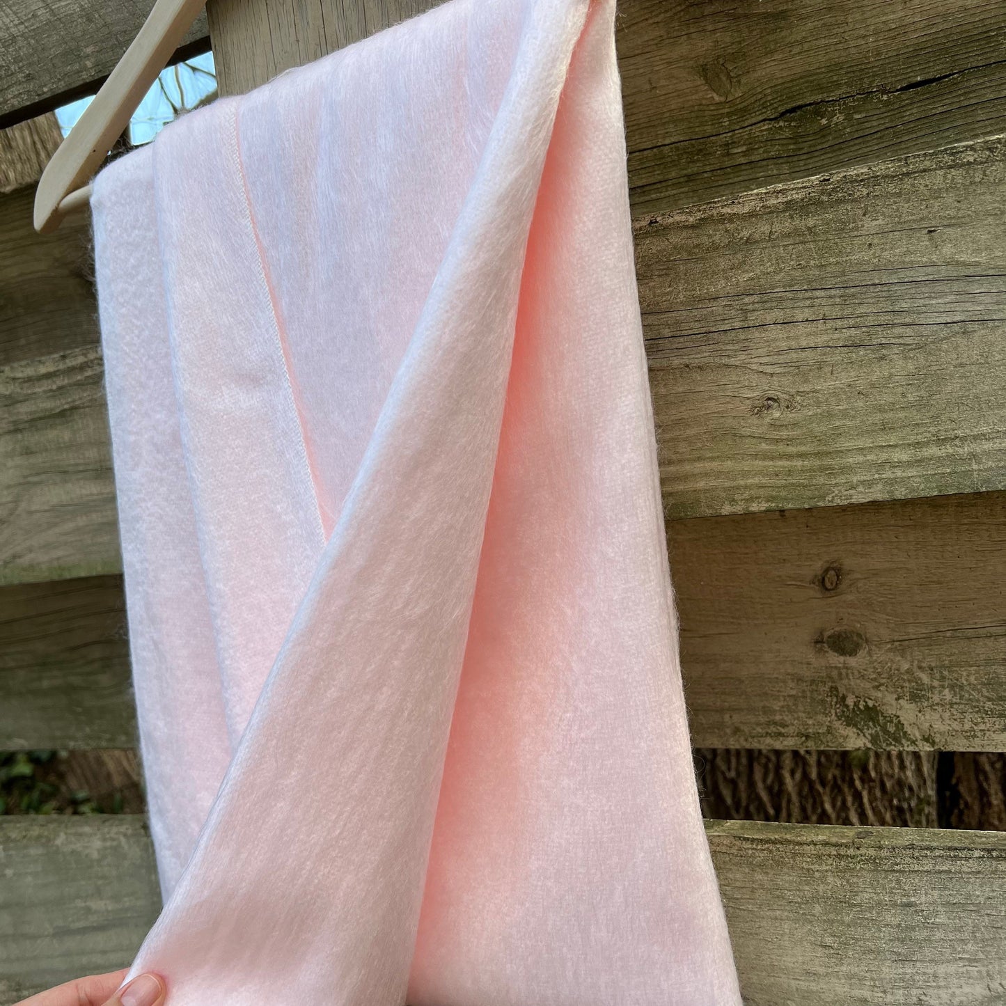 Alpaca Shawl - Soft Pink with Natural White Fringe