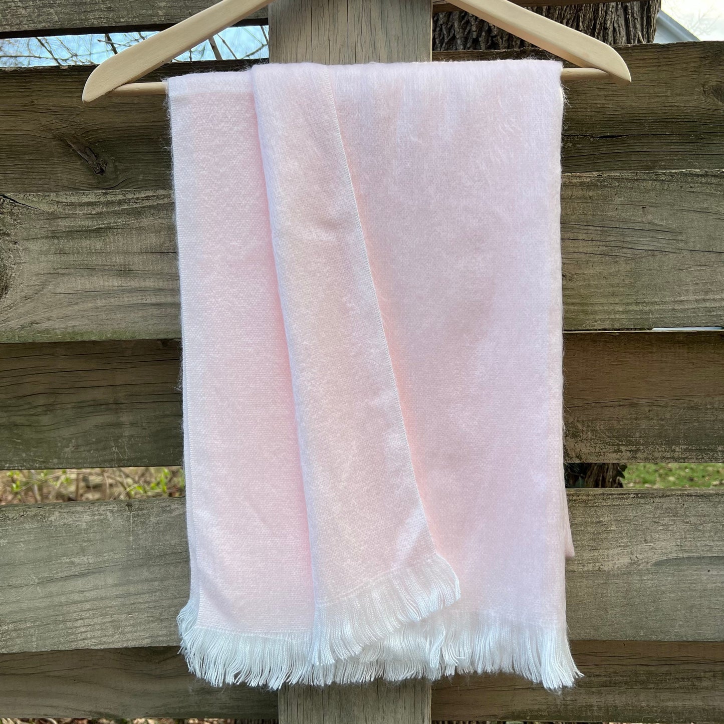 Alpaca Shawl - Soft Pink with Natural White Fringe