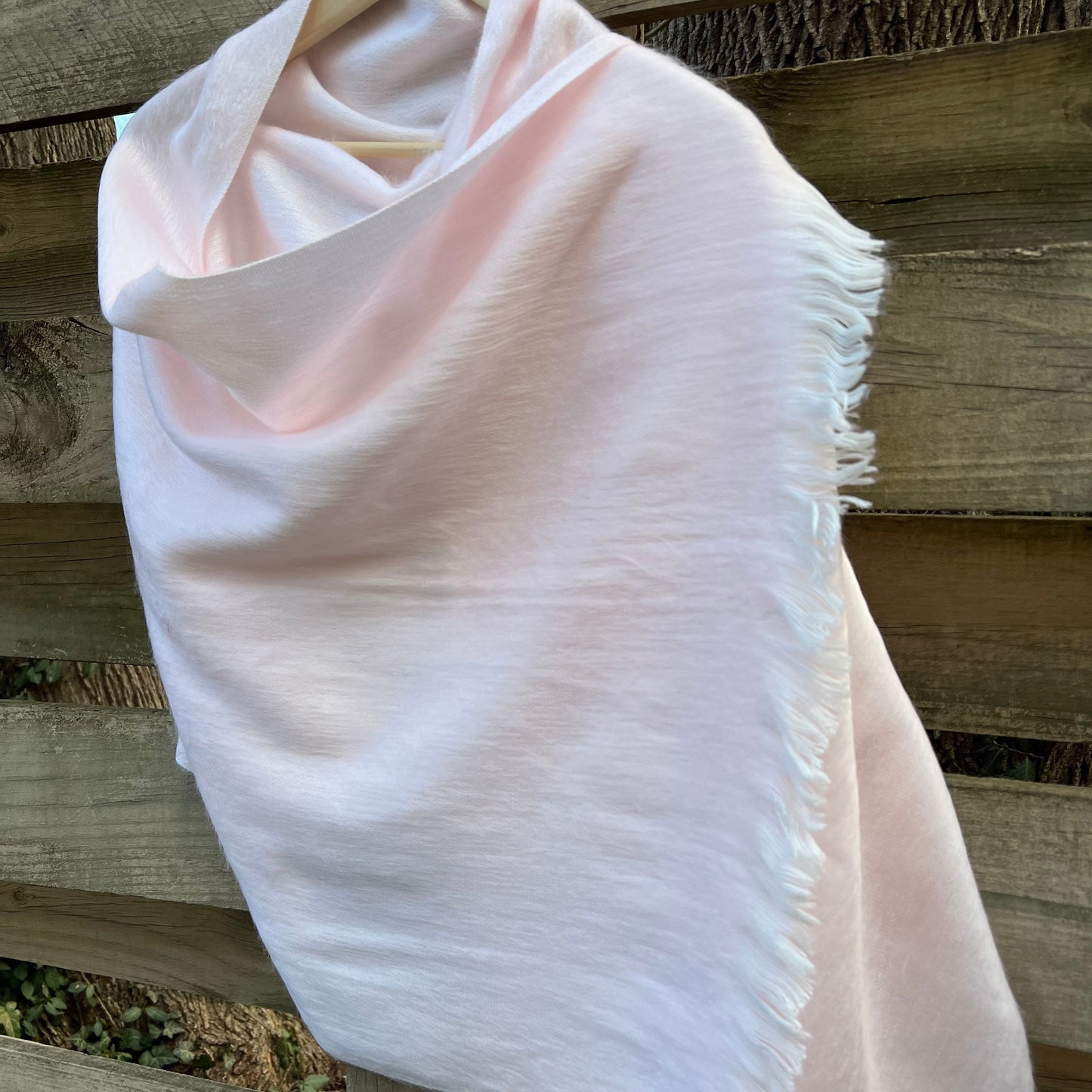 Alpaca Shawl - Soft Pink with Natural White Fringe