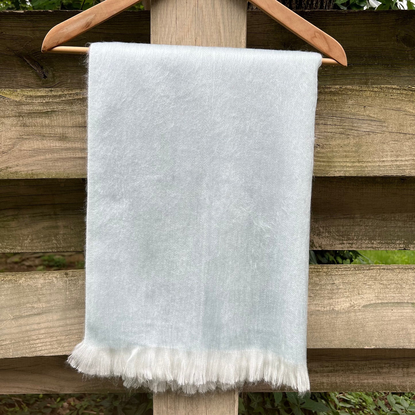 Alpaca Shawl Soft Silver Blue | Ultra Soft Wool Wrap | Small Batch Artisan Made Large Woven Scarf or Stole With White Fringe | 25in x 70in