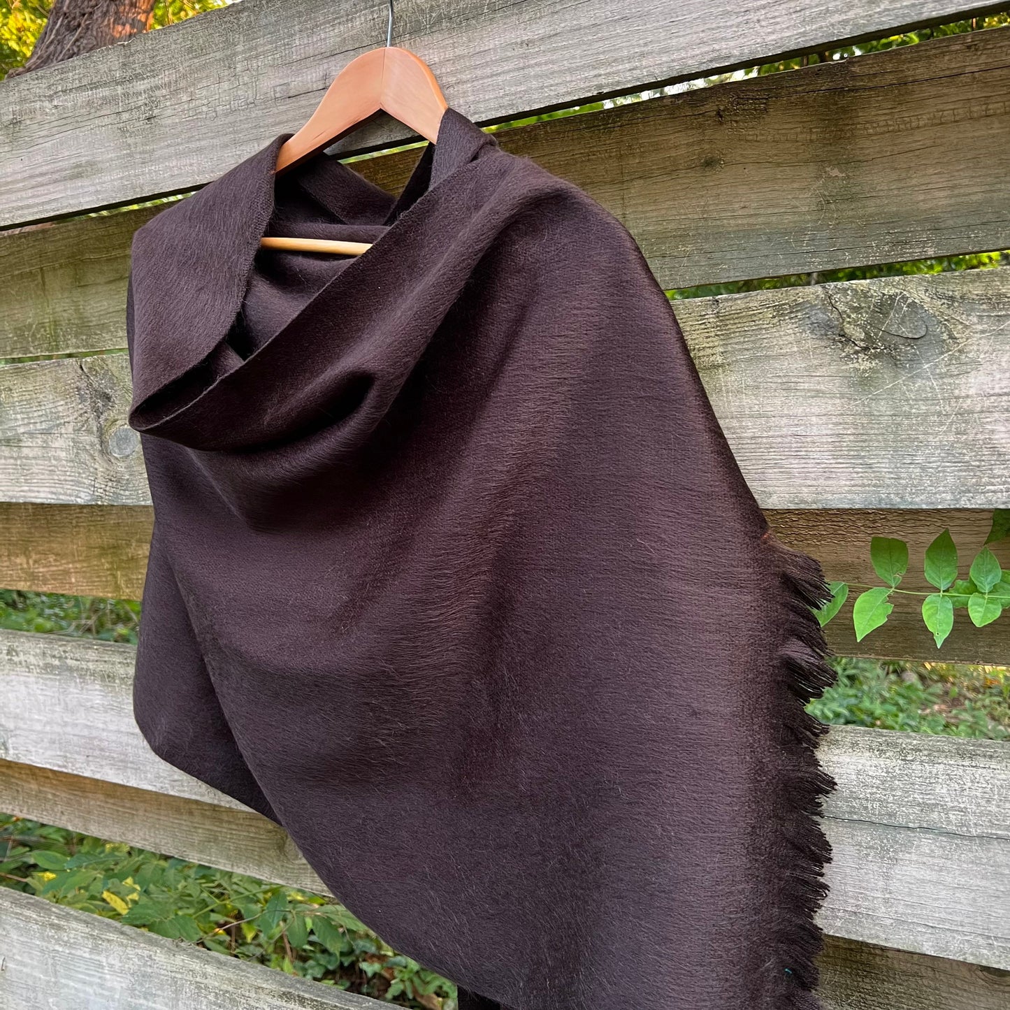 Alpaca Shawl Dark Brown Espresso, Luxurious Soft Wool Wrap, Small Batch Artisan Made Large Woven Scarf or Stole With Fringe.  25in x 70in