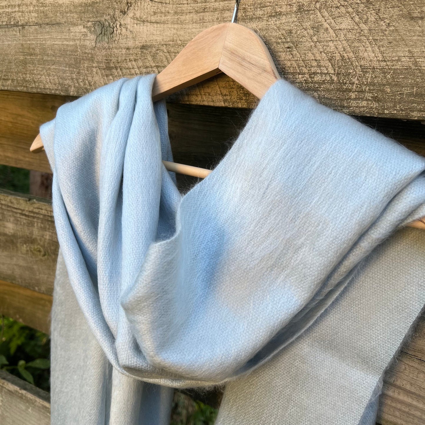 Alpaca Shawl Silver Blue | Ultra Soft Wool Wrap | Small Batch Artisan Made Large Woven Scarf or Stole With Fringe | 25in x 70in