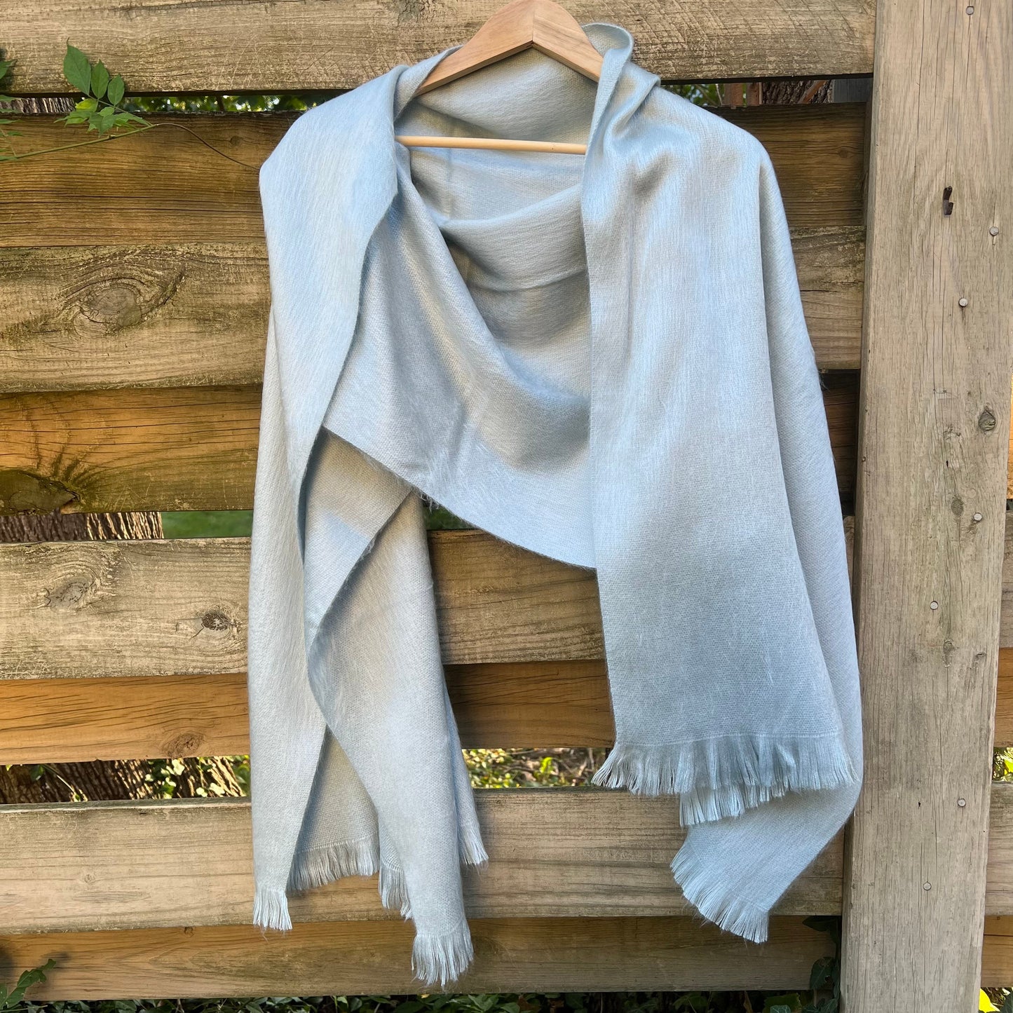 Alpaca Shawl Silver Blue | Ultra Soft Wool Wrap | Small Batch Artisan Made Large Woven Scarf or Stole With Fringe | 25in x 70in