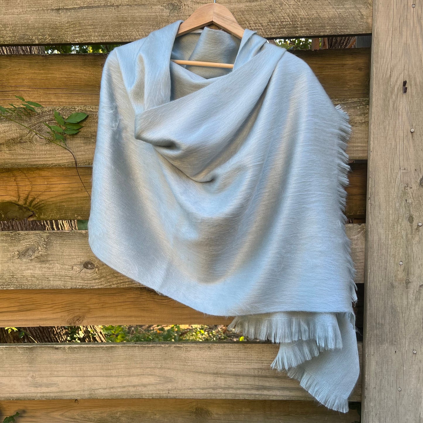 Alpaca Shawl Silver Blue | Ultra Soft Wool Wrap | Small Batch Artisan Made Large Woven Scarf or Stole With Fringe | 25in x 70in