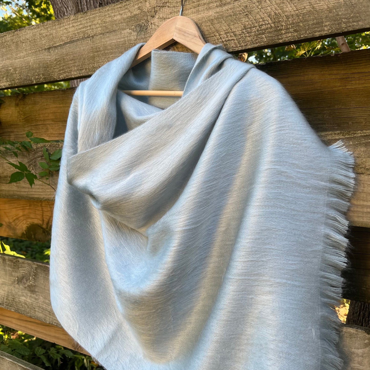 Alpaca Shawl Silver Blue | Ultra Soft Wool Wrap | Small Batch Artisan Made Large Woven Scarf or Stole With Fringe | 25in x 70in