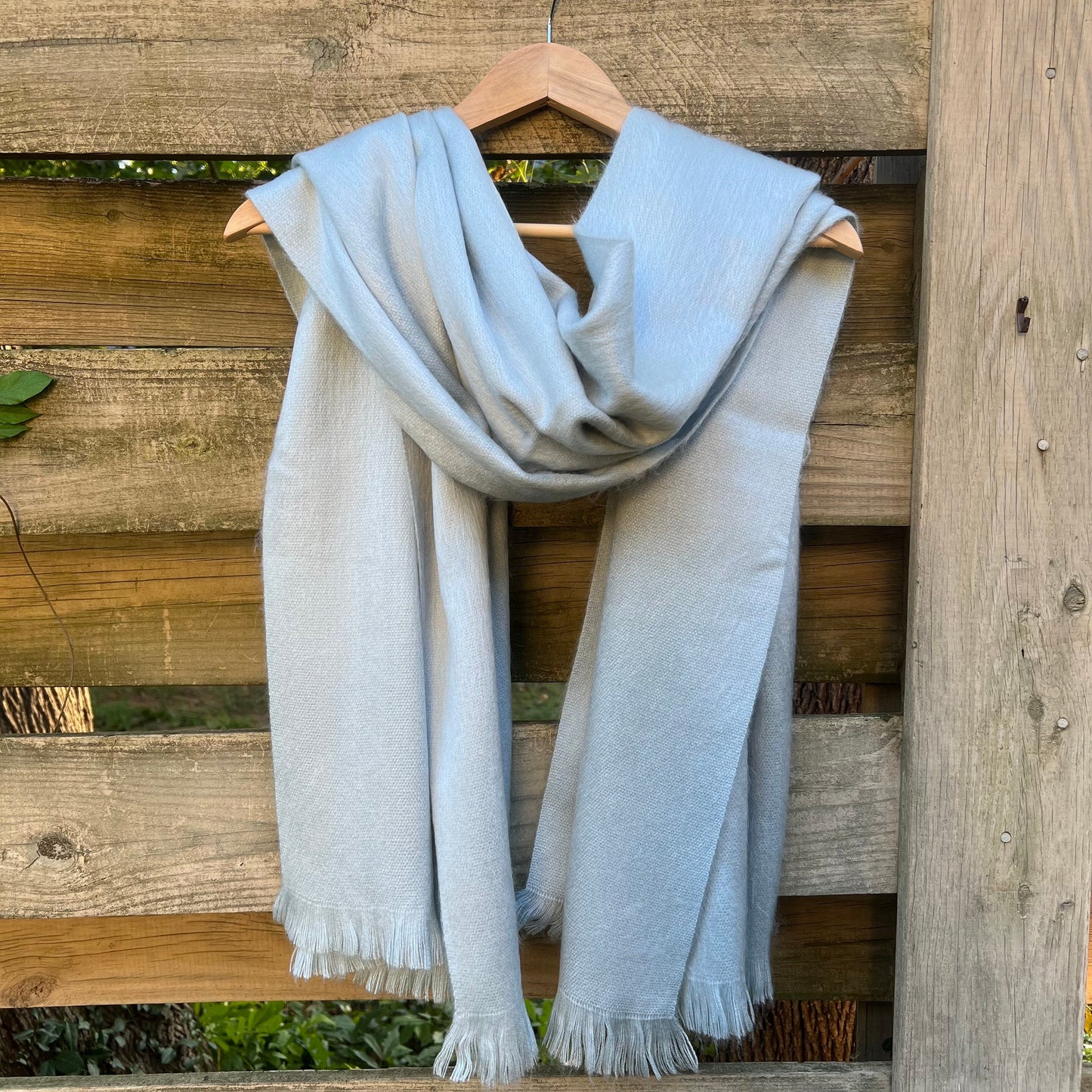 Alpaca Shawl Silver Blue | Ultra Soft Wool Wrap | Small Batch Artisan Made Large Woven Scarf or Stole With Fringe | 25in x 70in