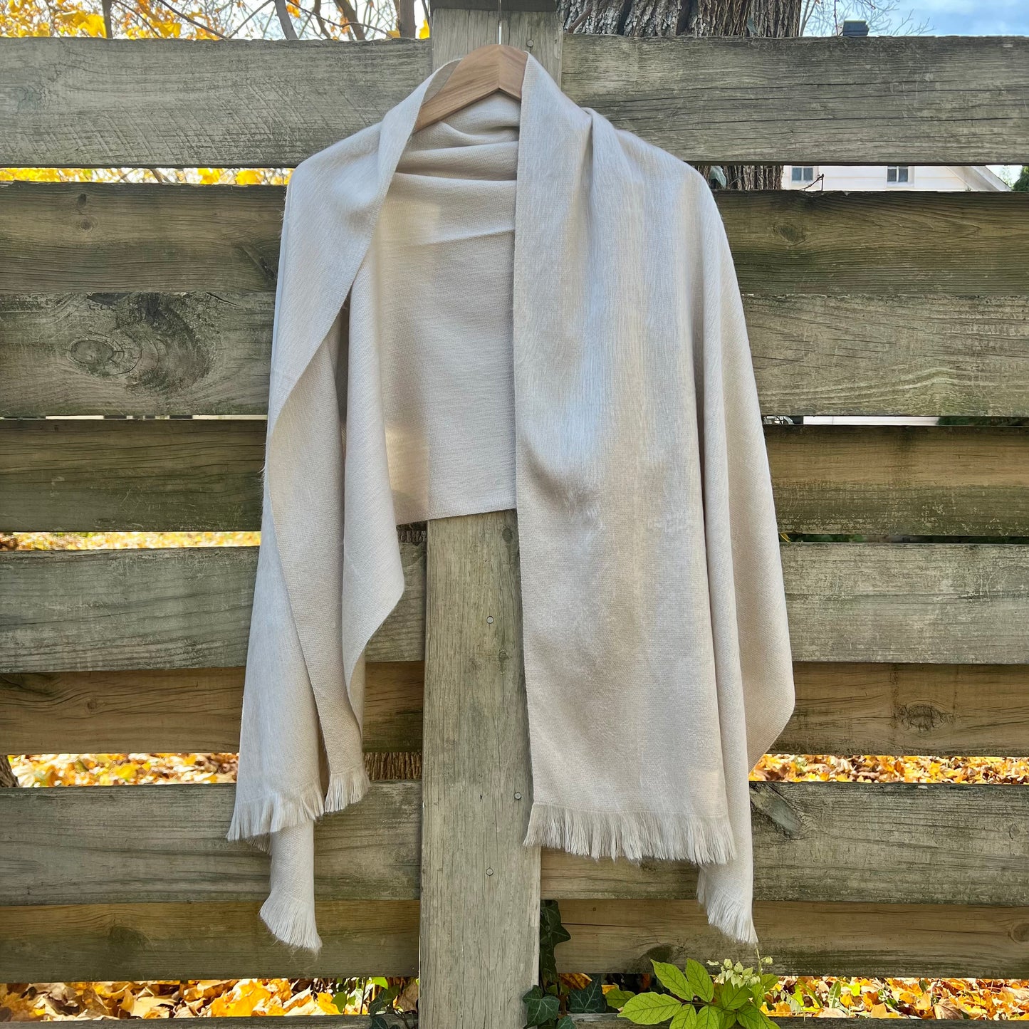 Alpaca Wool Shawl Almond Beige | Ultra Soft Wrap | Small Batch Artisan Made Large Woven Scarf or Stole With Fringe. 25in x 70in