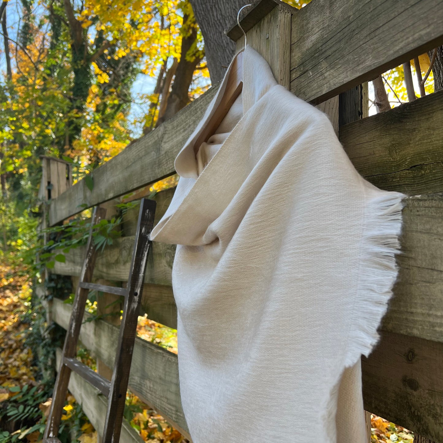 Alpaca Wool Shawl Almond Beige | Ultra Soft Wrap | Small Batch Artisan Made Large Woven Scarf or Stole With Fringe. 25in x 70in