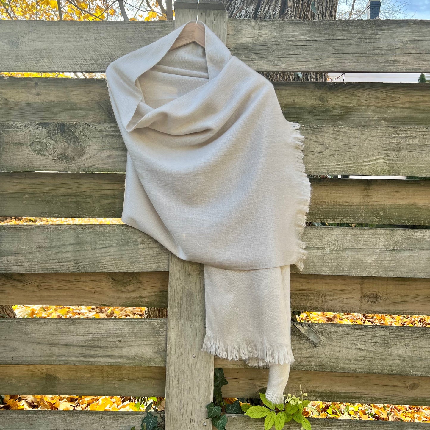 Alpaca Wool Shawl Almond Beige | Ultra Soft Wrap | Small Batch Artisan Made Large Woven Scarf or Stole With Fringe. 25in x 70in