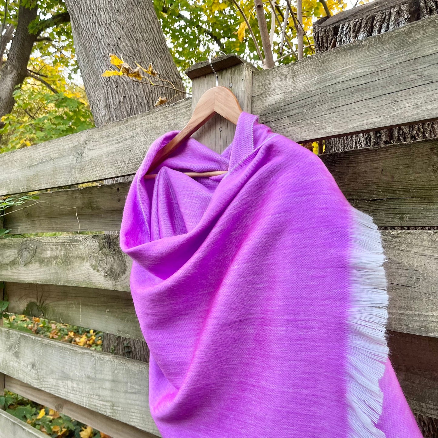 Alpaca Shawl Soft Orchid | Ultra Soft Wool Wrap | Small Batch Artisan Made Large Woven Wool Scarf or Stole With Off White Fringe |25inx70in