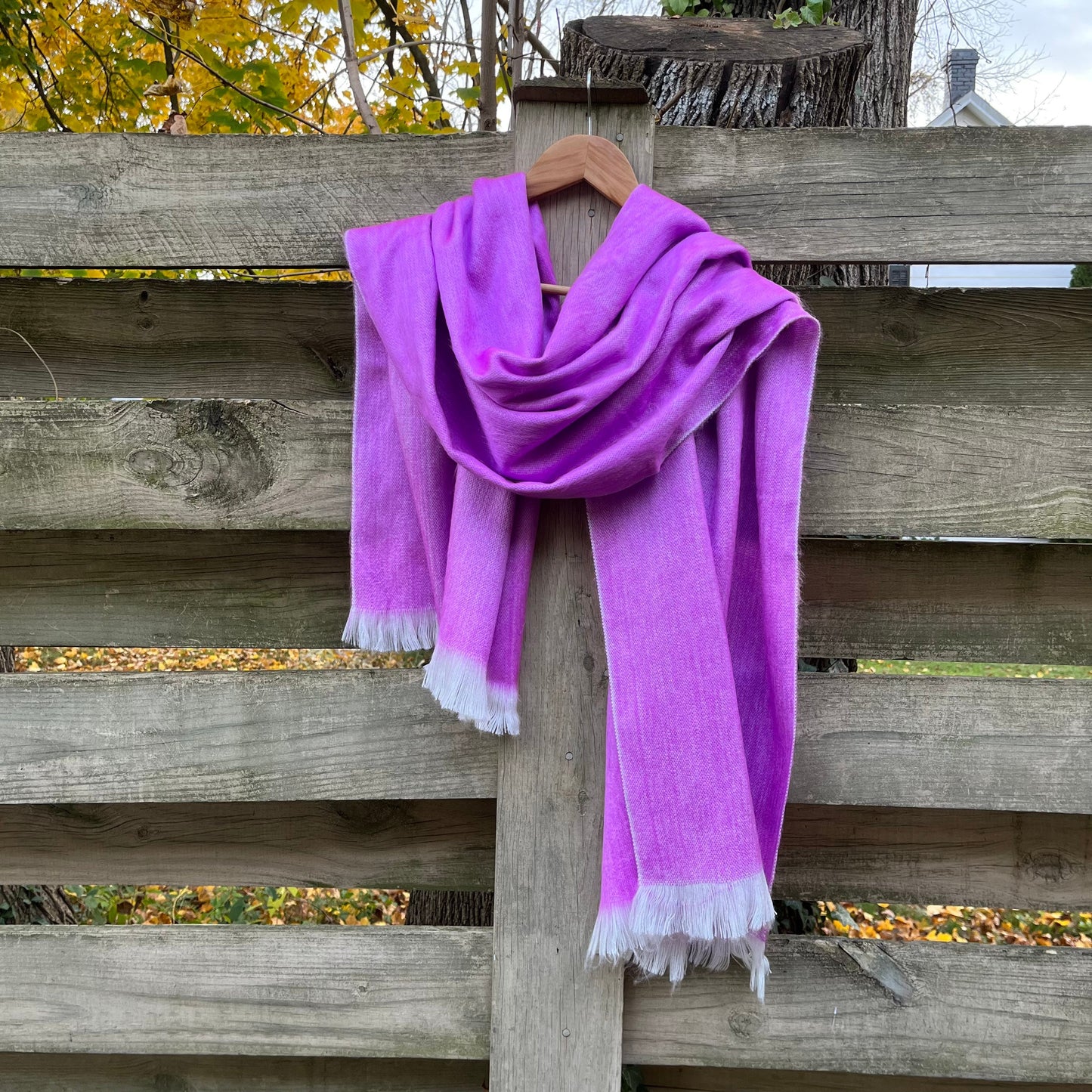 Alpaca Shawl Soft Orchid | Ultra Soft Wool Wrap | Small Batch Artisan Made Large Woven Wool Scarf or Stole With Off White Fringe |25inx70in