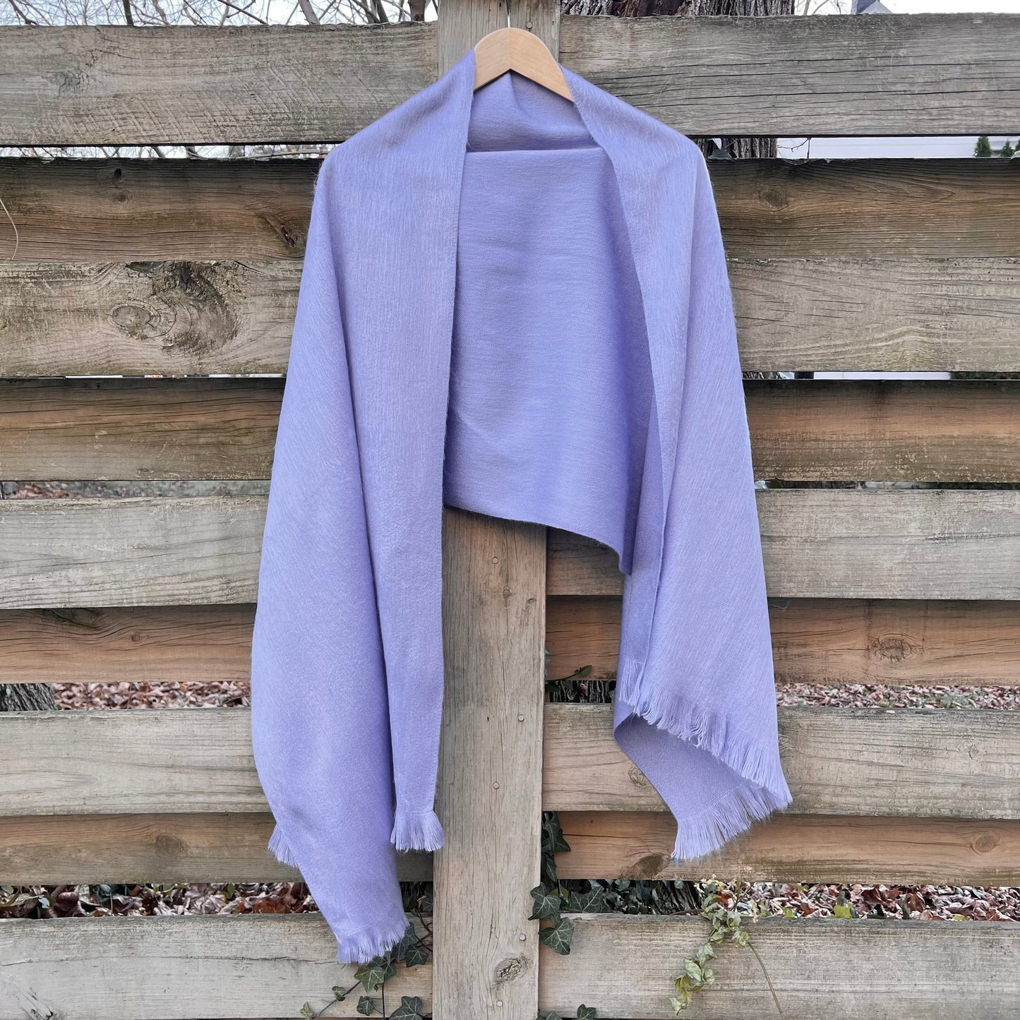 Alpaca Wool Shawl Periwinkle Ultra Soft Wrap Small Batch Artisan Made Large Woven Scarf or Stole With Fringe. 70in x 25in