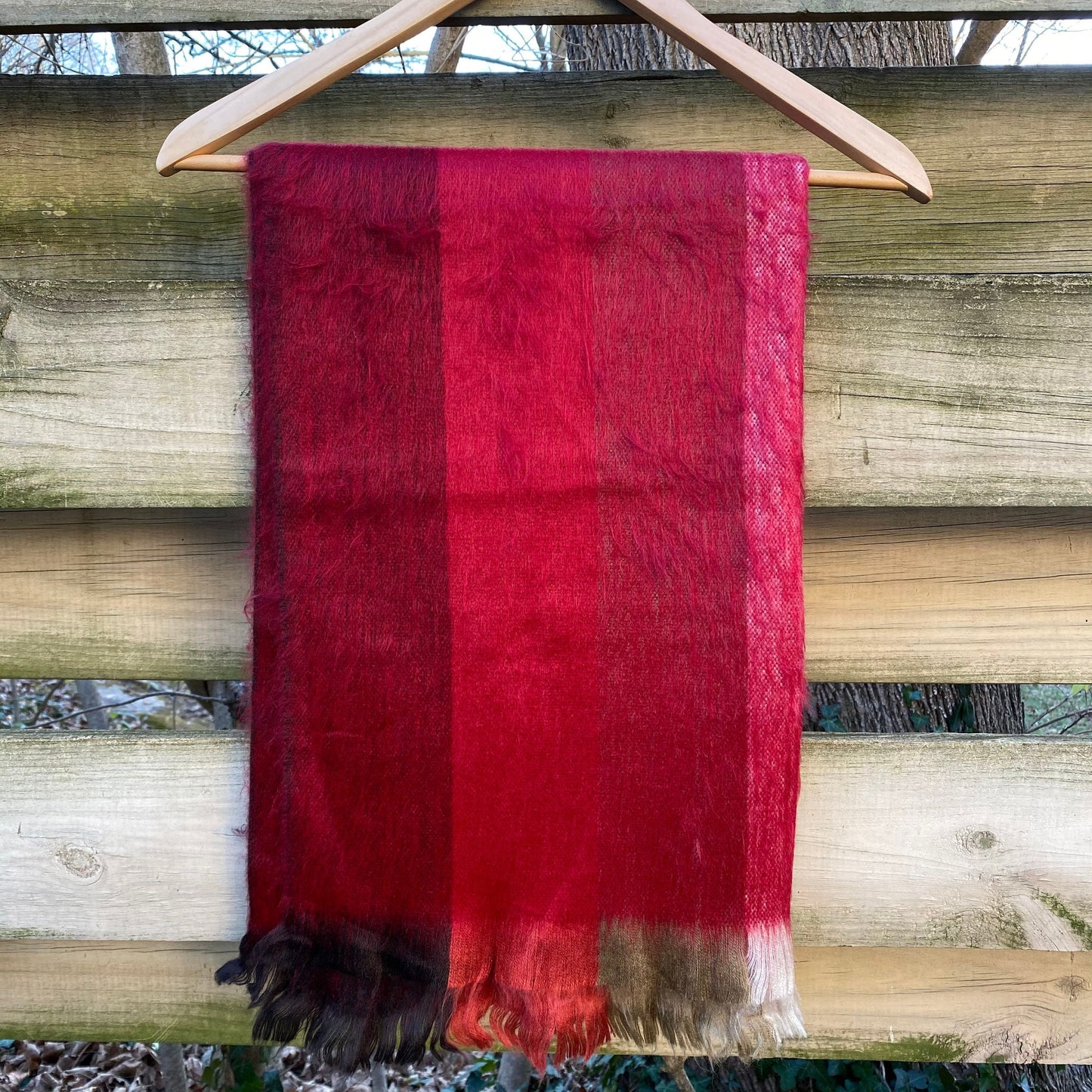 Alpaca Shawl Multicolor Cranberry red with khaki coral and brown