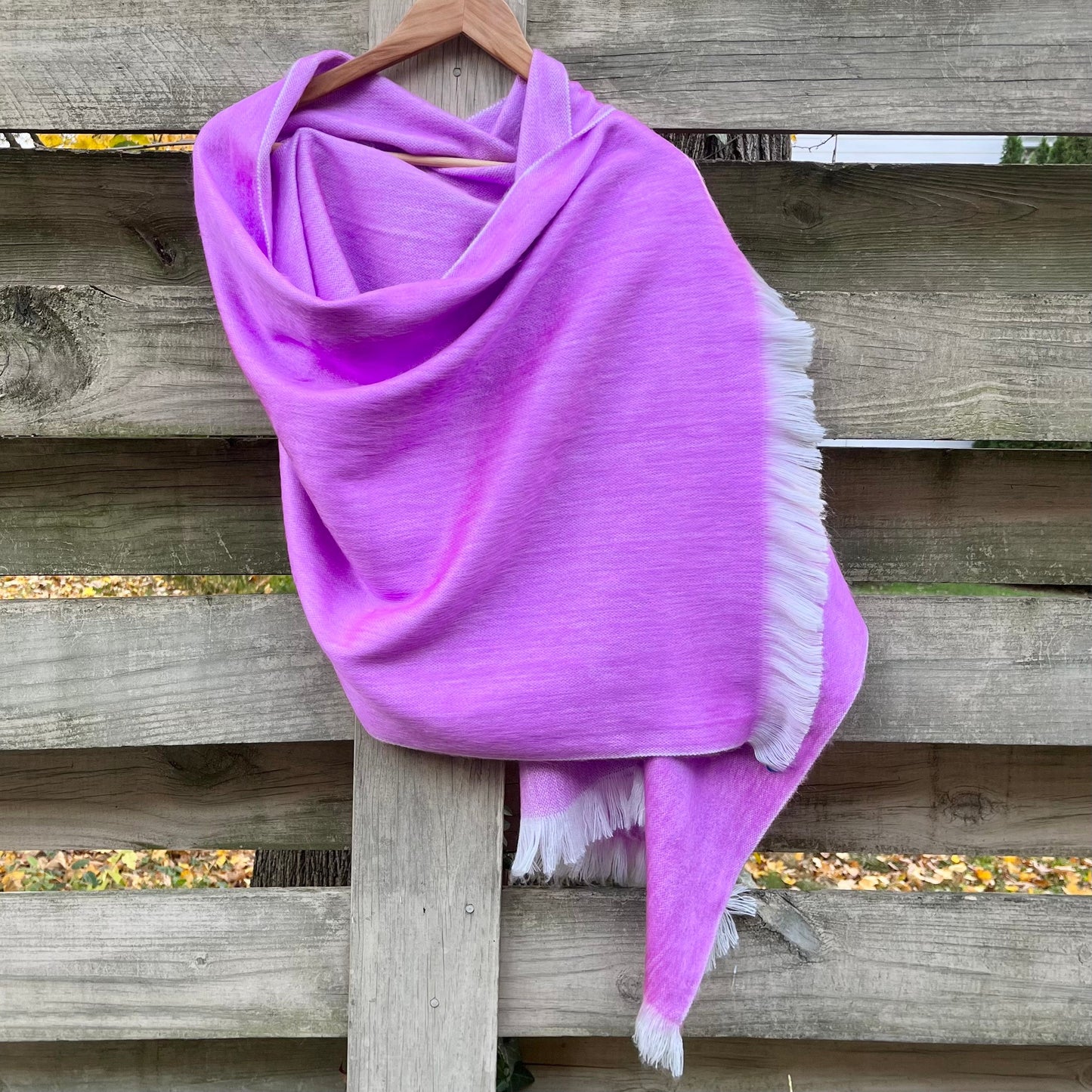 Alpaca Shawl Soft Orchid | Ultra Soft Wool Wrap | Small Batch Artisan Made Large Woven Wool Scarf or Stole With Off White Fringe |25inx70in