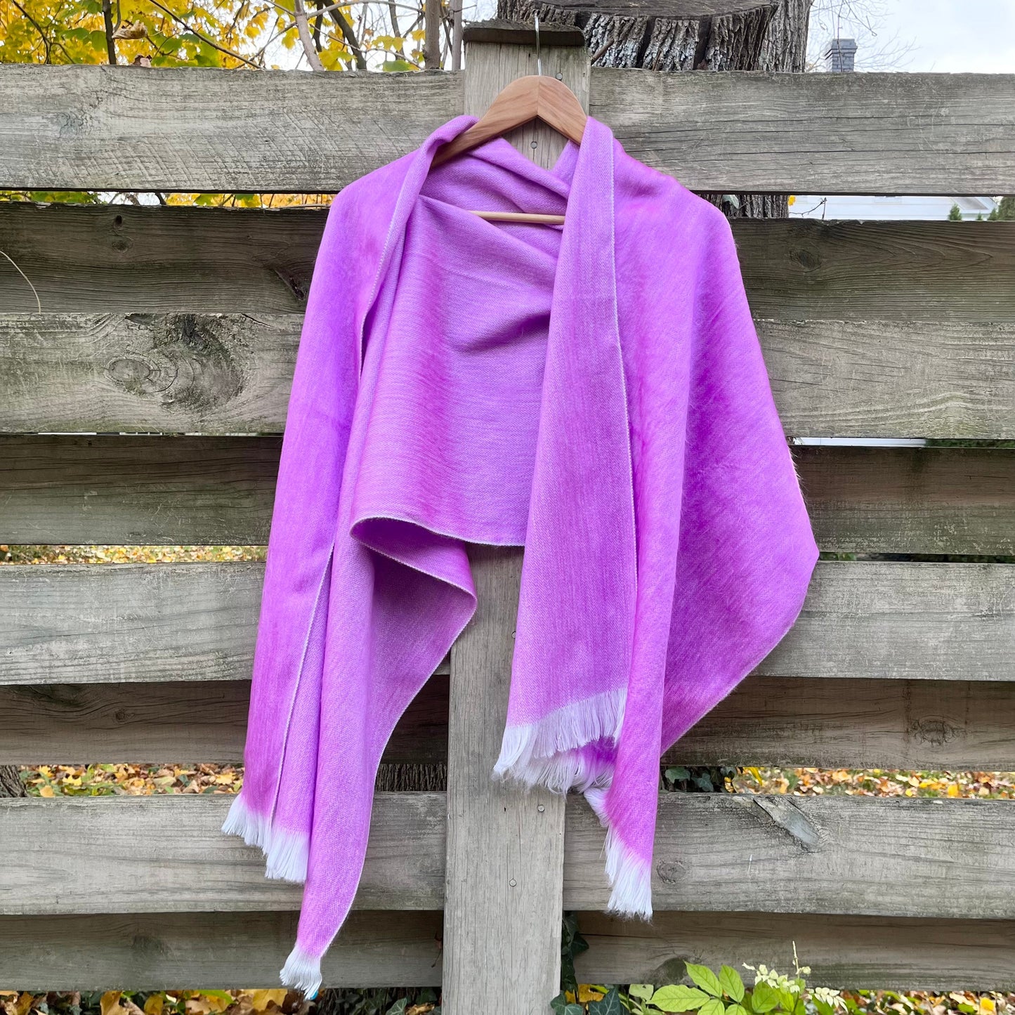 Alpaca Shawl Soft Orchid | Ultra Soft Wool Wrap | Small Batch Artisan Made Large Woven Wool Scarf or Stole With Off White Fringe |25inx70in