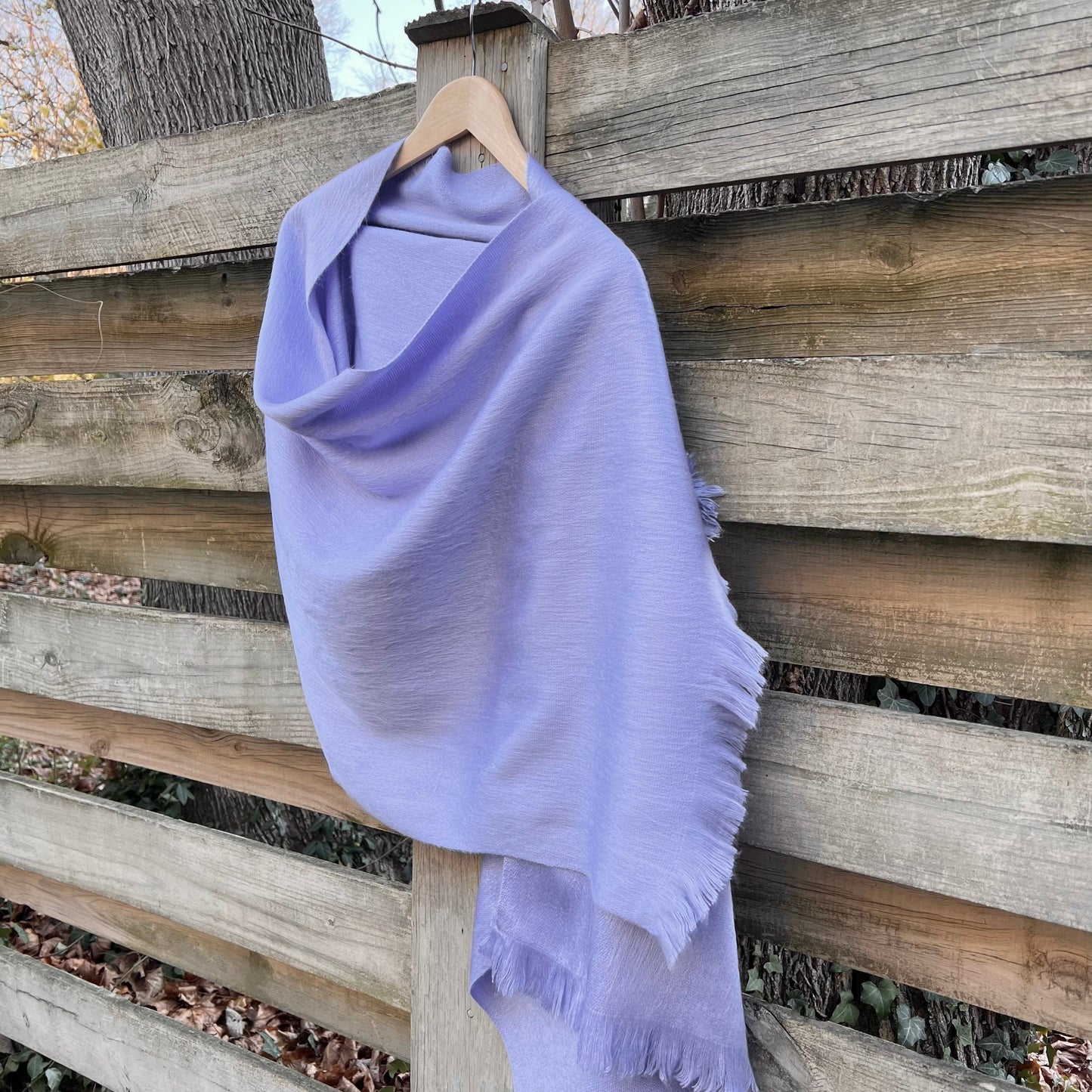 Alpaca Wool Shawl Periwinkle Ultra Soft Wrap Small Batch Artisan Made Large Woven Scarf or Stole With Fringe. 70in x 25in