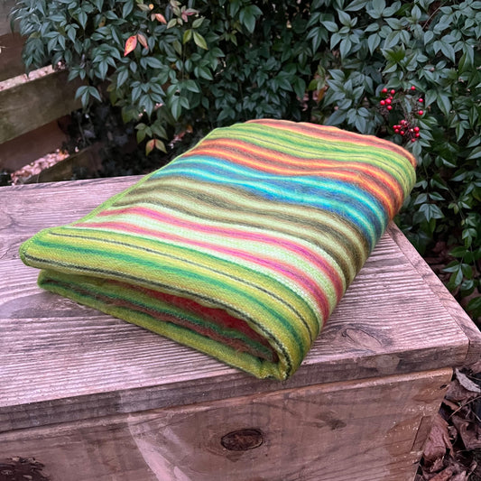 Alpaca Throw Blanket Green with Multicolor Stripes | Children’s blanket | Fits a Twin Bed | 66in x 90in