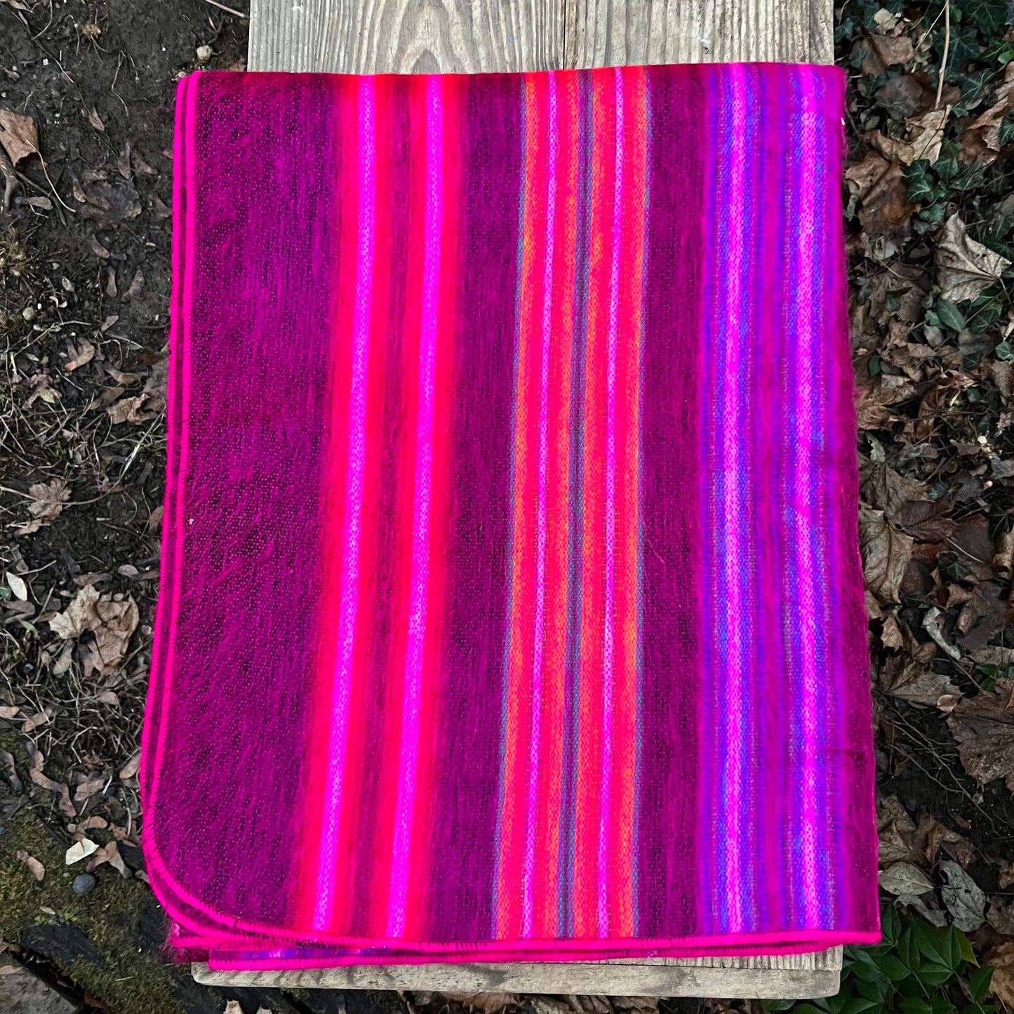 Alpaca Throw Blanket Multicolor stripes of Fucsia, pink and neon pink| Children’s blanket | Fits a twin bed