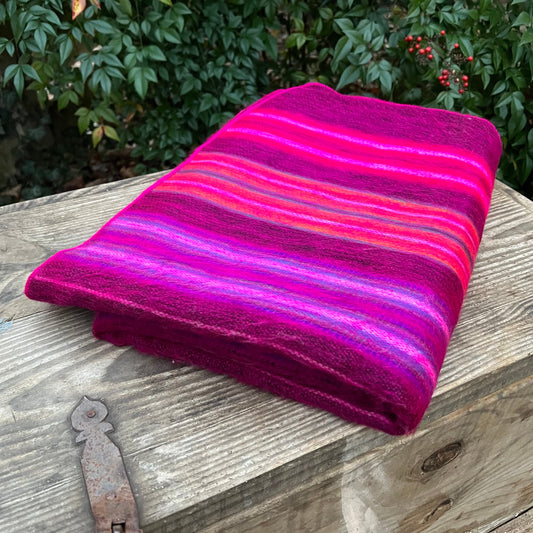 Alpaca Throw Blanket Multicolor stripes of Fucsia, pink and neon pink| Children’s blanket | Fits a twin bed