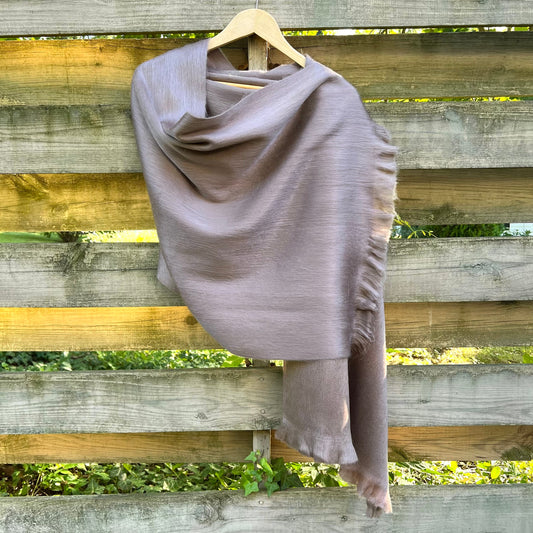 Alpaca Shawl Deep Taupe | Ultra Soft Wool Wrap | Small Batch Artisan Made Large Woven Scarf or Stole With Fringe | 25in x 70in