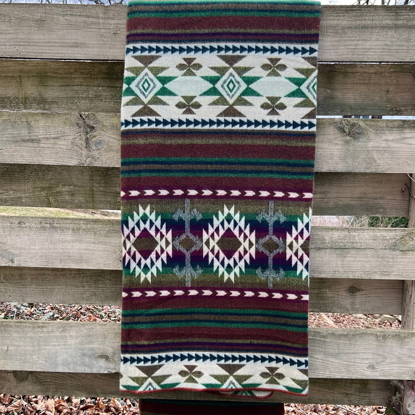 Alpaca Wool Blanket  geometrics Queen size - multicolor Unique gift - mix of greens purples and browns