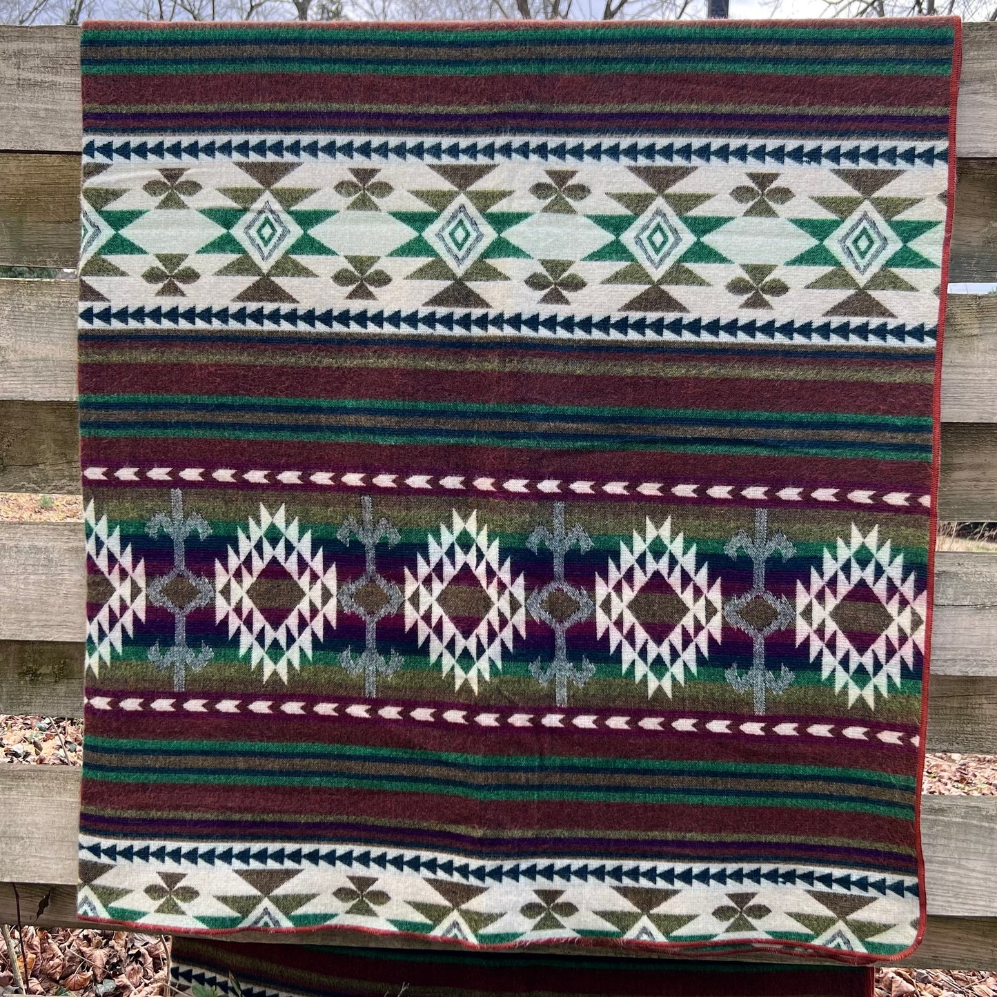 Alpaca Wool Blanket  geometrics Queen size - multicolor Unique gift - mix of greens purples and browns