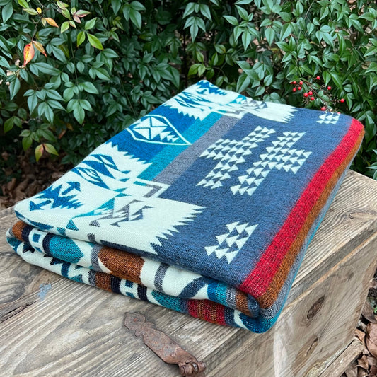 Alpaca Wool Blanket  geometrics Queen size - multicolor Unique gift - Brown shades